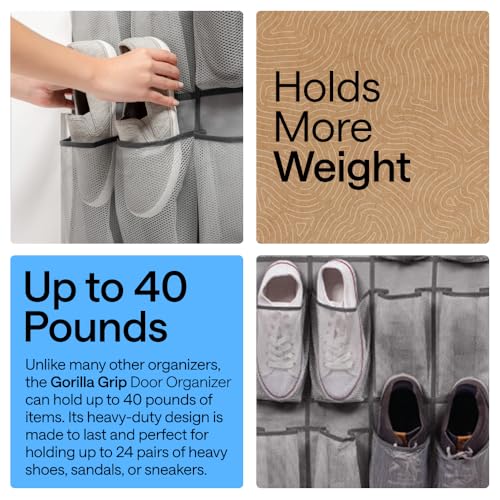 Over the Door Shoe Organizer (Grey / 24 Pockets/4 Hooks)