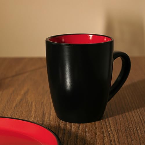 Albie Stoneware 16 Piece Modern Dinnerware Set (16 Piece - Service for 4 / Red and Black)