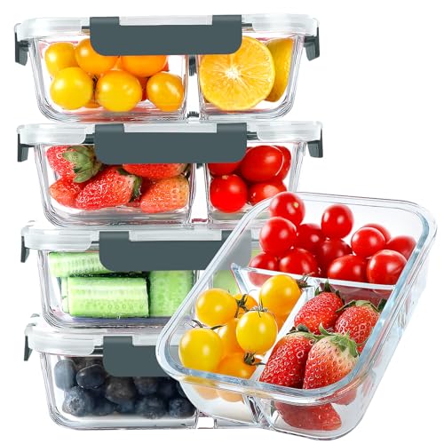 Glass Meal Prep Containers 3 Compartments (Dark Gray / 3-Compartment 36 oz)