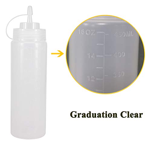 8 Pack 16 oz Plastic Squeeze Condiment Bottles with Cap Lids ((2) 16 oz(8pack) Standard Cap)