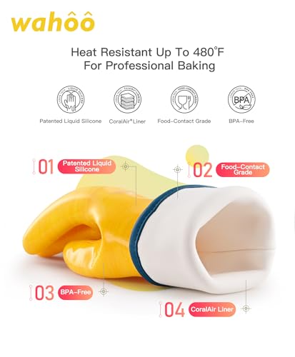 wahoo 12 Inch Liquid Silicone Oven Mitts (Yellow / XL/10)