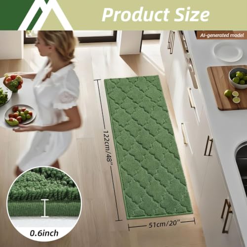 Kitchen Rugs Non Slip Washable 20"x48" (Green / 20"x48")