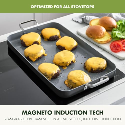 Valencia Pro 18" x 11" Ceramic Nonstick Double Burner Griddle Pan (18" x 11" Double Burner Griddle Pan / Gray)