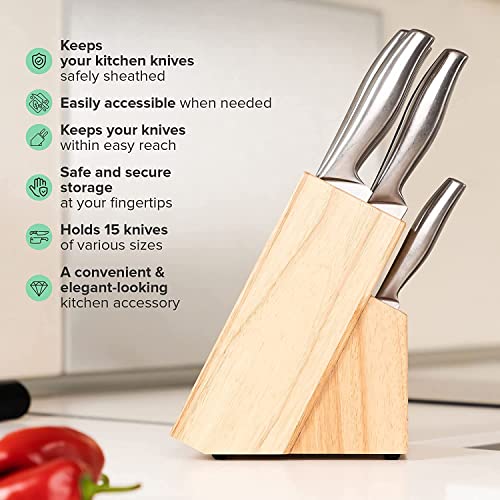 Rubberwood Knife Block Without Knives Holds 15 Knives And Shears