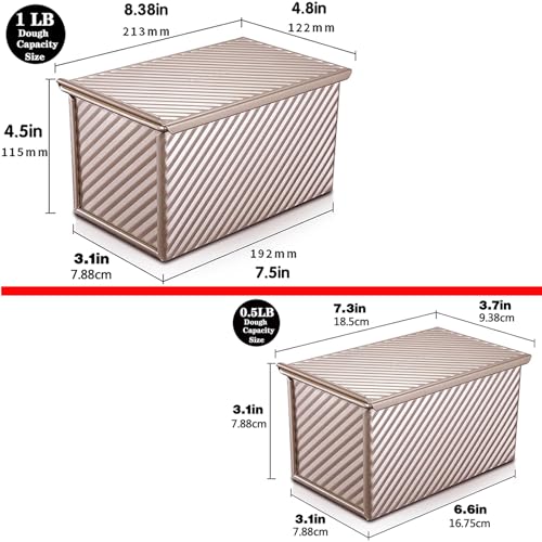 2 Pack Pullman Loaf Pan with Lid (0.5 LB & 1 LB,2 PCS)