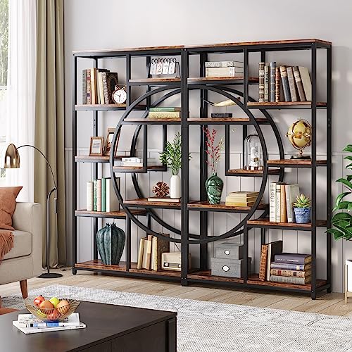 Industrial Bookshelf Bookcase with 9 Open Shelf (Rustic Brown)
