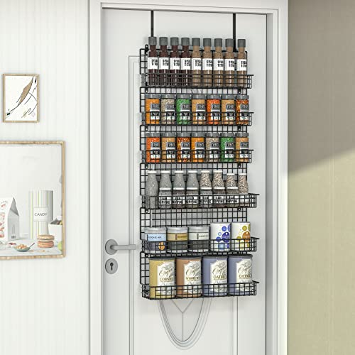 6 Tier Spice Rack Organizer with Door Hook (Black-6 tier)
