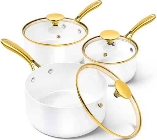 Sauce Pan with Lid (White / 1+2+3 Quart)