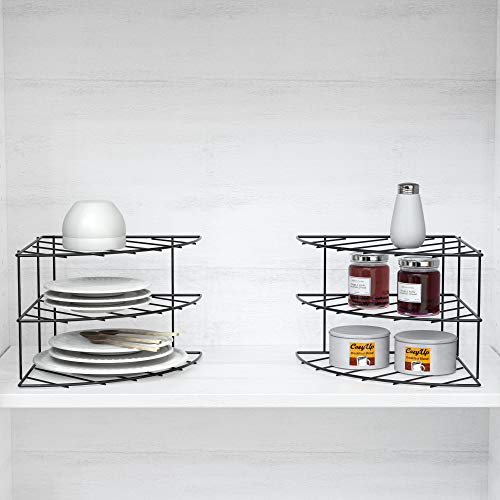 3 Tier Counter & Cabinet Corner Shelf Organizer (Black / 2 Pack)