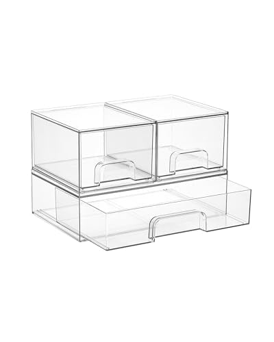 Clear Stackable Storage Drawers Set of 5 (2 Small+1 Wide)