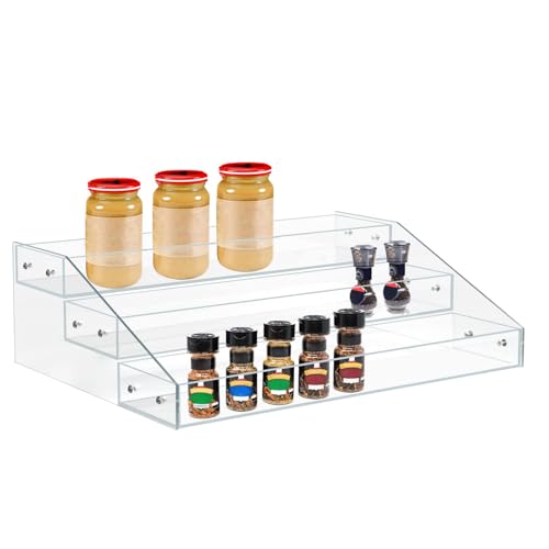 Wide Clear Acrylic Spice Rack for Countertops (Widen 3 Tier - inner width 3'')