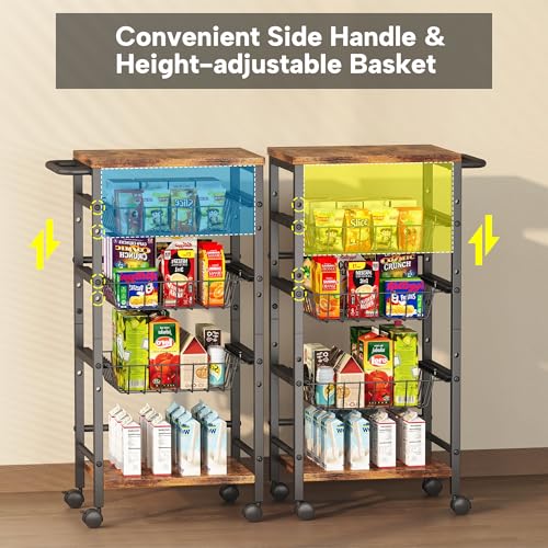 5 Tier Snack Organizer Cart with 3 Height Adjustable Pull (5 Tier)