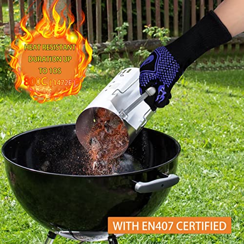 BBQ Gloves 1472F Heat Resistant Non (Blue-2 Pairs)