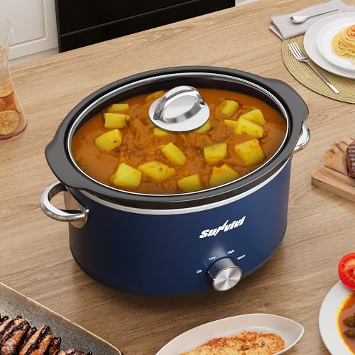 4 Quart Slow Cooker & Mini Food Warmer with 3 Heating Settings (4 Quarts / Blue)