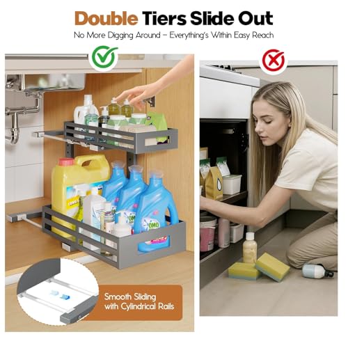 1 Pack Under Sink Organizers and Storage (Gray / 1 Pack-15.7"Dx11.4"-16.34"H)