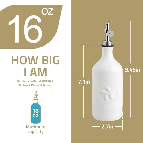 Sweejar 16 Oz Ceramic Olive Oil Dispenser Bottle (Turquoise / 16 Oz(Silver Spout))