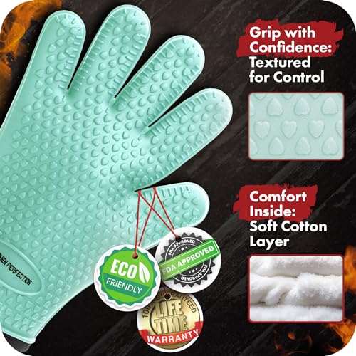XL Silicone Smoker BBQ Gloves (Mint / X-Large)