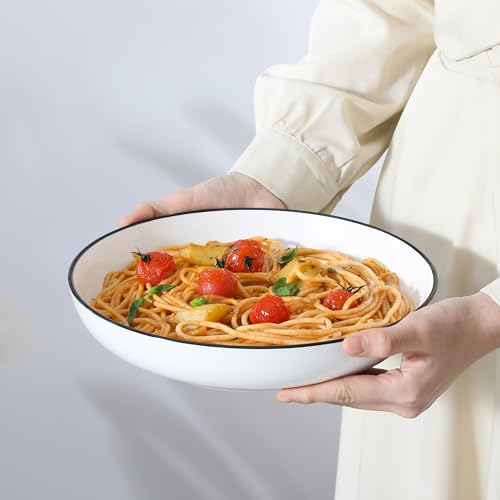 10" Large Pasta Bowls (Ivory White (Black Rim) / 56 Oz (4 Piece))
