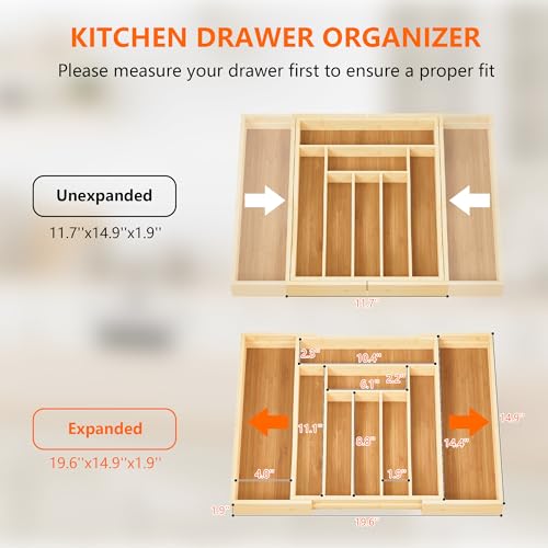 Expandable Bamboo Drawer Organizer Cutlery 7 (7-9 Slots)