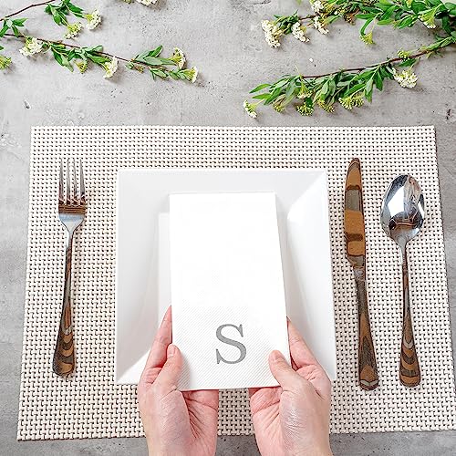 Silver Letter S White Paper Linen Feel Guest Towels (Silver / 2000 Count / S)