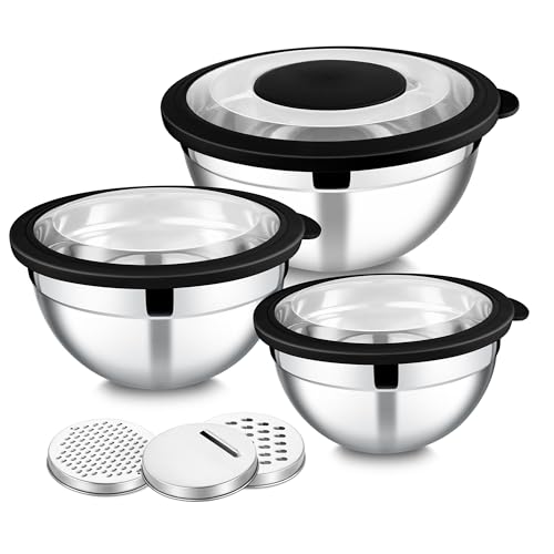 Mixing Bowls with Lids and Graters (Black / 4.6/2.6/1.5 QT)