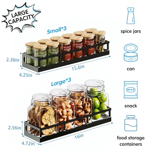 6-Tier Wall-Mounted Spice Rack Organizer with Mixed Basket Sizes, Height-Adjustable Hanging Spice Shelf for Kitchen Pantry Cabinet, Large-Capacity Seasoning Holder, Black (Black / 6x 4.6"D)