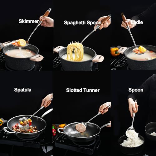 Stainless Steel Kitchen Utensils Set for Cooking Wooden Handle (Natural-9)