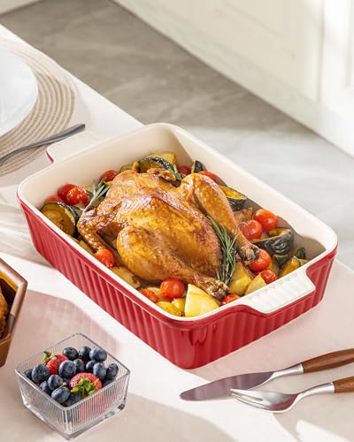 4.4 QT Ceramic Casserole Dishes for Oven (Red / 4.4 QT)