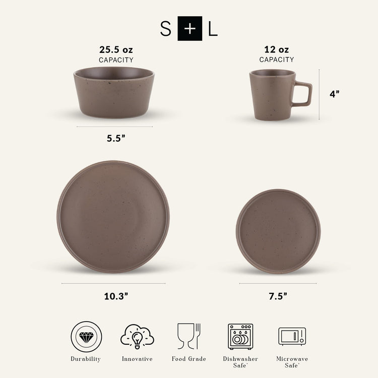 Celina Stoneware 16 (Dinnerware Set / Service For 4 / Matte Brown)