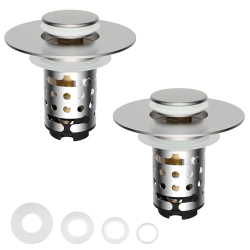 2PCS Universal Bathroom Sink Drain Strainer Hair Catcher (Brushed Nickel)