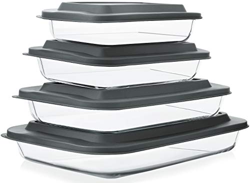 8 Piece Deep Glass Baking Dish with Lids (Gray)