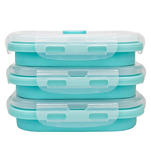 3piece Collapsible Food Storage Containers with Lids (blue)