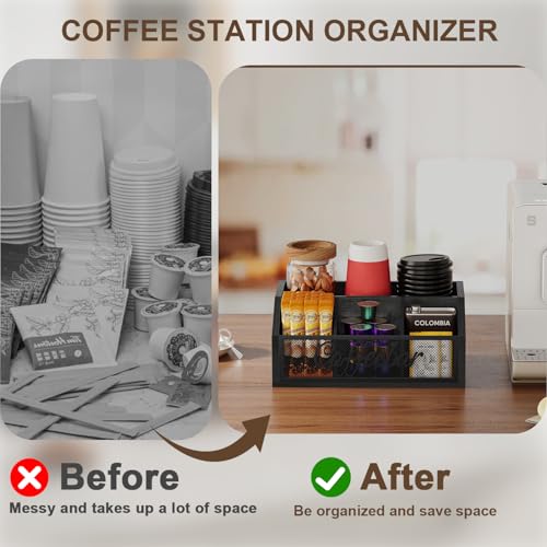Coffee Station Organizer for Countertop (Iron Mesh-Black / 1 Tier)