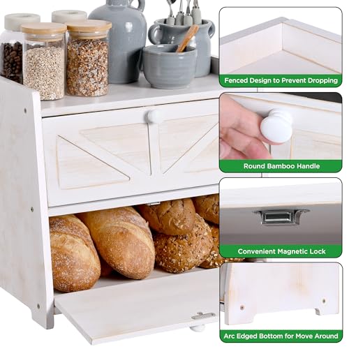 Bamboo Corner Bread Box for Kitchen Countertop 2 (White)