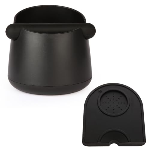 Knock Box Large Capacity Design Espresso Knock Box Tamping Mat Espresso Machine Accessories Set of 2 with Removable Knock Bar and Anti (4.9x5.3Inch Knock Box with Tamper Mat)