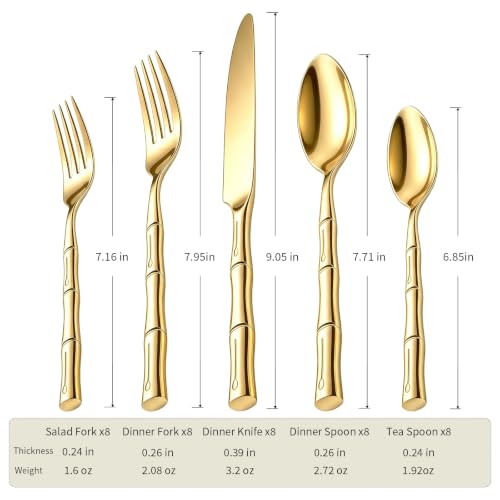 Gold Silverware Set Bamboo Pattern Handle 40 (Gold / 40 pcs)