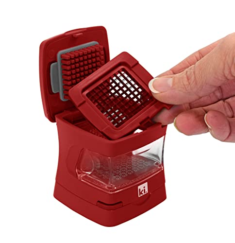 Garlic-A-Peel Garlic Press, Crusher, Cutter, Mincer, and Storage Container - Includes Silicone Garlic Peeler - Easy to Clean - Stainless Steel Blades – (Red), standard (2.5 x 2.5 x 2.8 / Red)