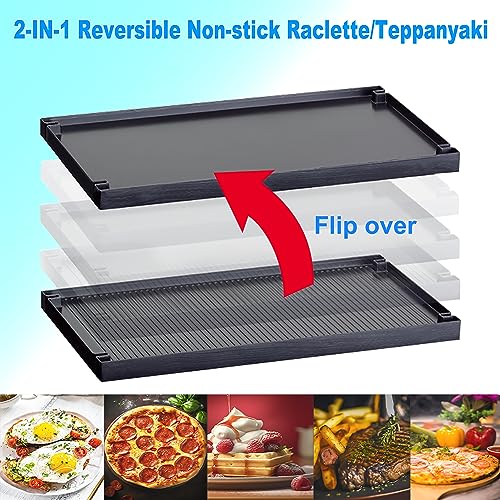 Raclette Party Grill (Cast Aluminum Grill plate with Cheese trays and Pizza pans,black)