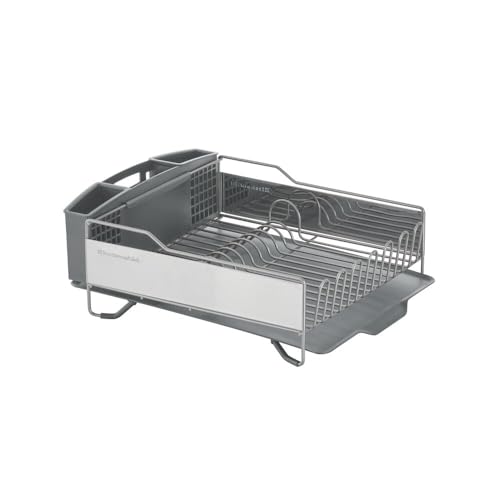 Large Capacity Full Size Rust Resistant Dish Rack with Angled Drain Board and Removable Flatware Caddy (Gray / Full Size)