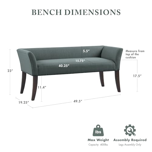 Accent Bench Upholstered with Nailhead Trim (Slate Blue)
