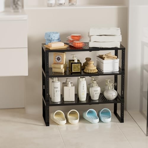 Expandable Spice Rack (2packs/Black / MEDIUM:8.11"D x 16.54"W x 6.42"H)