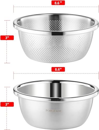304 Stainless Steel Colander 2QT Microporous Colander & Mixing Bowl for Kitchen Cooking (2QT)