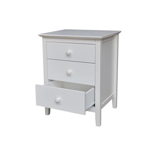 International Concepts Solid Wood Bedroom Nightstand with 3 Drawers in White (White)