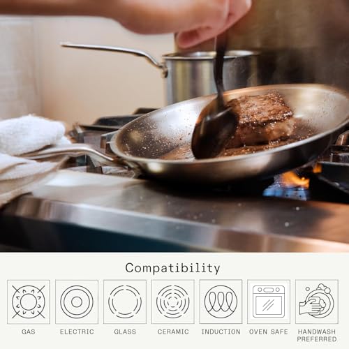 Cookware - 12-Inch Stainless Steel Frying Pan - 5 Ply Stainless Clad - Professional Cookware - Crafted in Italy - Induction Compatible (12")