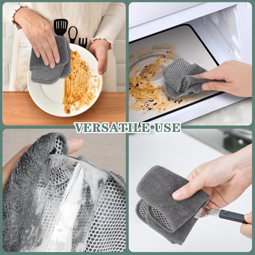 Dish Cloth for Washing Dishes Kitchen Washcloth Cleaning Cloth (Grey / 7.87inchx7.87inch 10pack)