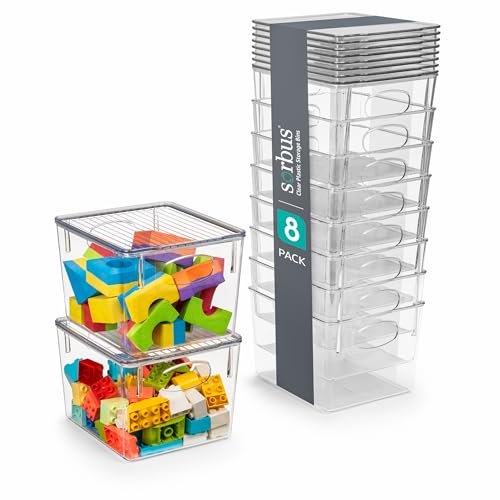 Clear Toy Storage Bins with Lids (Medium / 8 Pack)