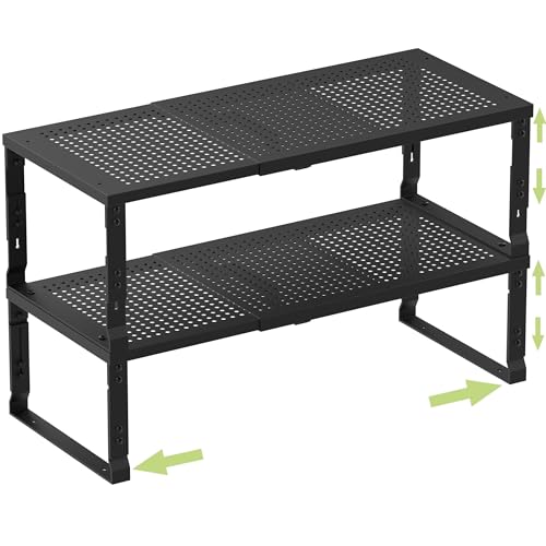 Heavy Duty Adjustable Metal Shelf Organizer (2 Packs/Black / L:10.2"D x 16.5"W x 8.2"H)