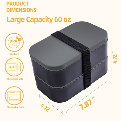 Bento Box with Lunch Bag Microwavable All (Grey)