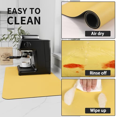 Coffee Mat Absorbent Hide Stain Rubber Backed Dish Drying Mat for Kitchen Counter (Yellow / 12" x 19")