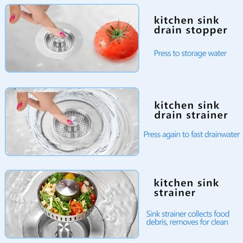Sink Drain Strainer 3 in 1 (Silver / 2 Pack)